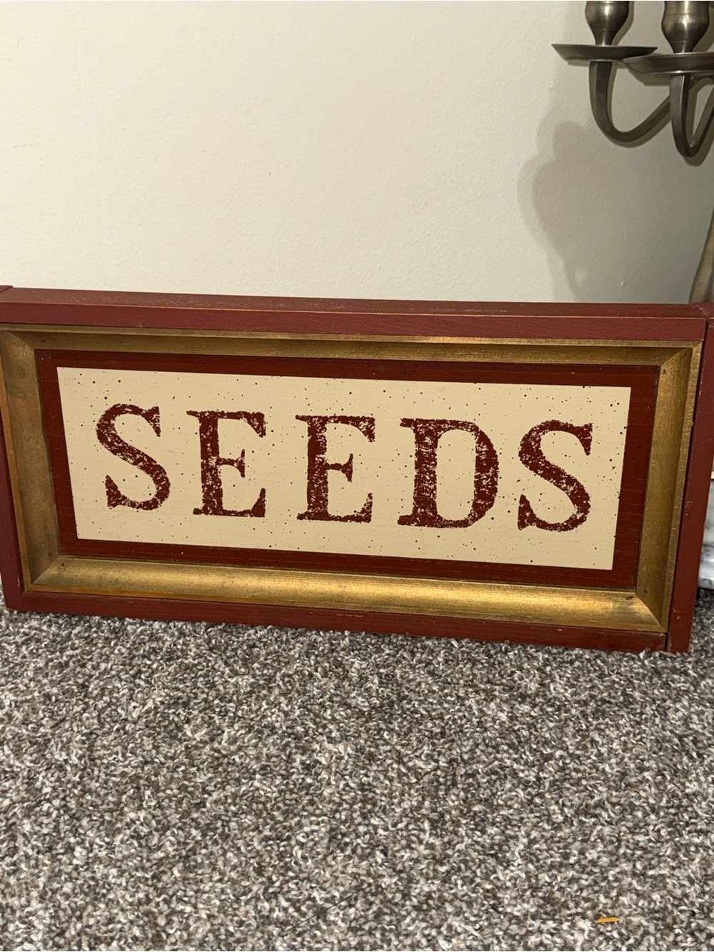 SEEDS framed decoration piece wine color frame and words